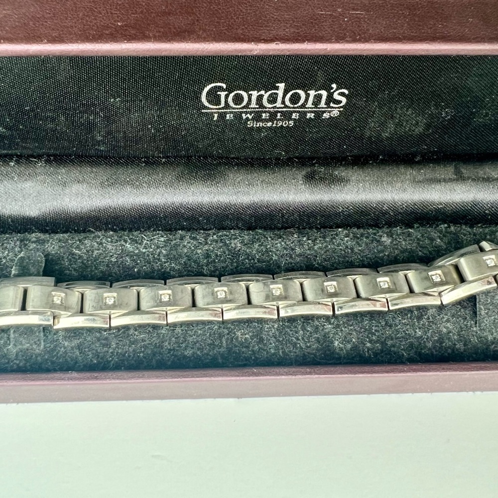 Men’s Stainless Steel Diamond Link Bracelet - Picture 2 of 2